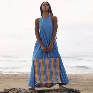 Free People Beachside‎ Tide blue Cotton halter low back maxi dress Sz M